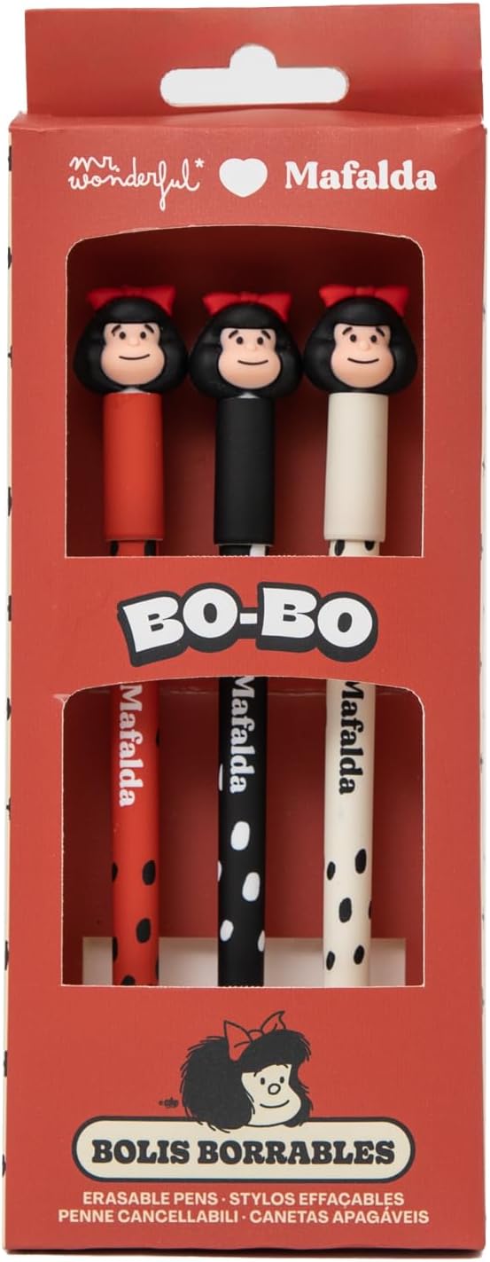 Mr. Wonderful - Set of 3 Bo-Bo erasable pens - Mafalda - Black, blue, red ink
