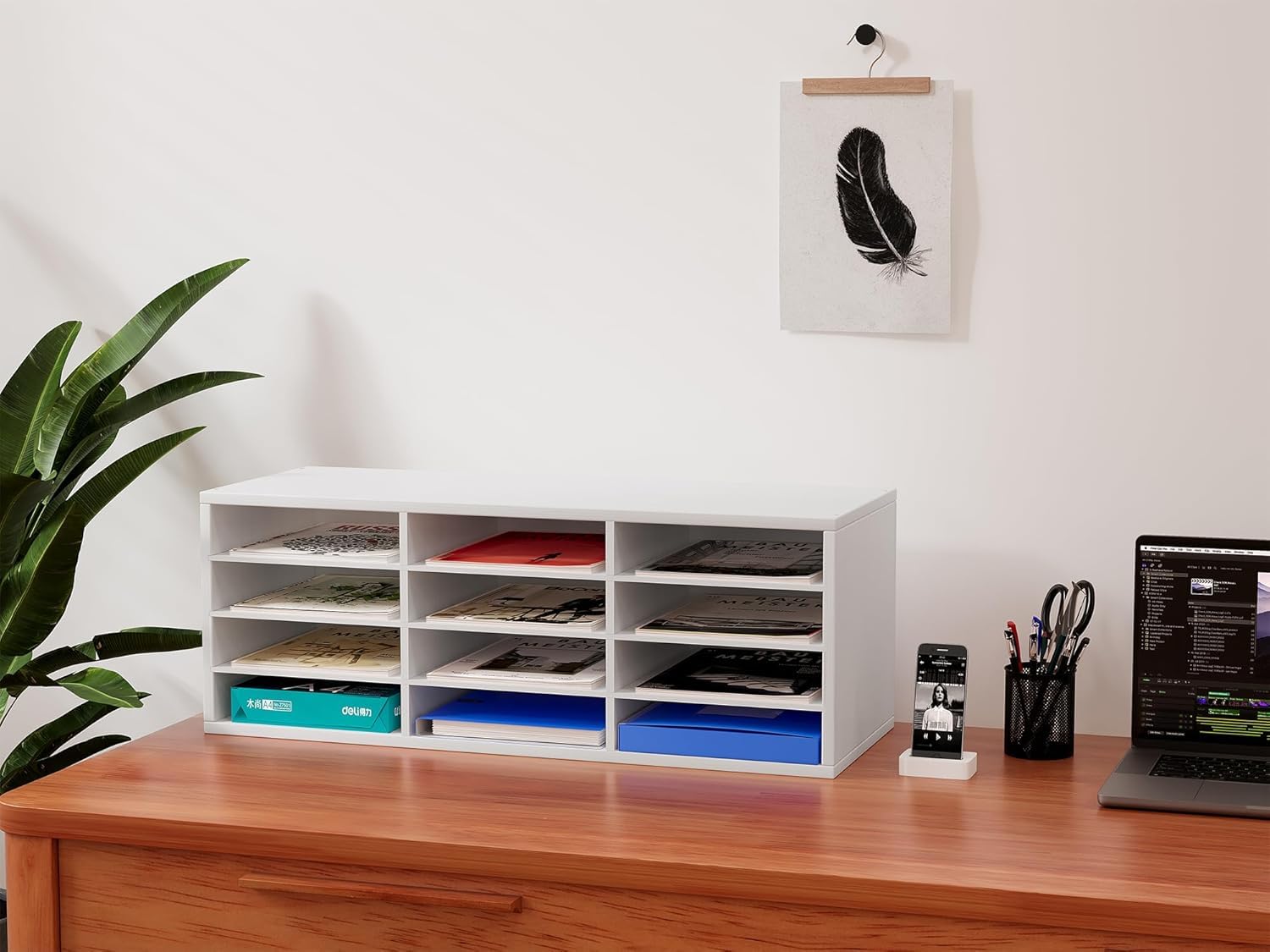 Organizer da scrivania, 12 scomparti, portadocumenti, 4 ripiani, organizer per letteratura, per ufficio, studio, scuola, ufficio