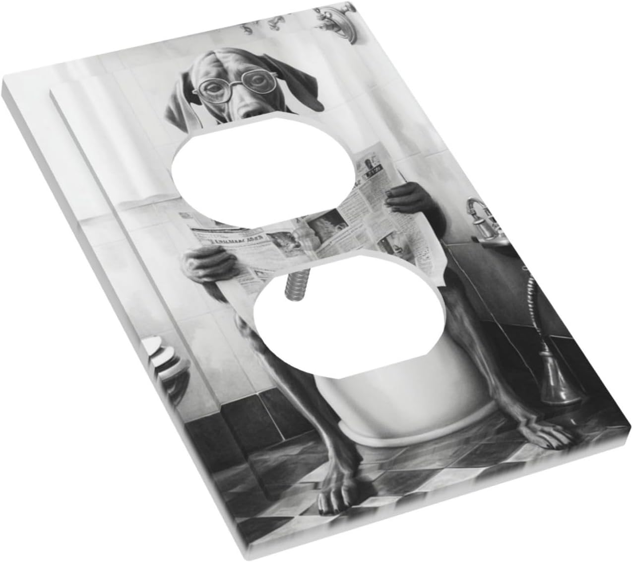Decorative Outlet Covers Dog Reading Newspaper on Toilet 1 Gang Duplex Light Switch Cover Plate Wall Plates for Electrical Outlets Switchplate Faceplate for Bathroom Toilet Home Decor