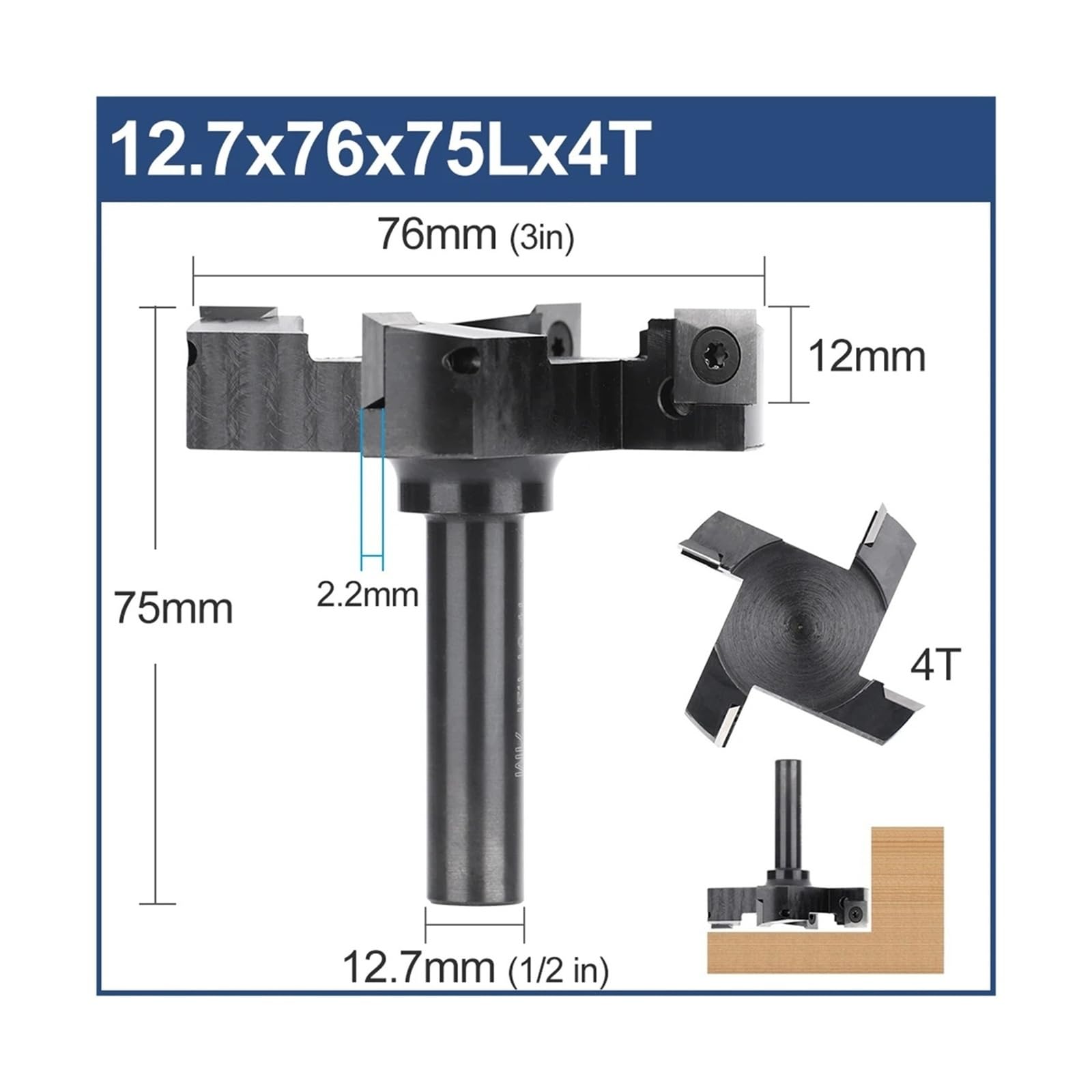 1 szt. frez do strugania CNC Spoilboard z trzpieniem 12,7 mm, 2/3/4-ostrzowy, płytka do strugania drewna, frez do spłaszczania płyt węglikowych(76x75Lx4T)