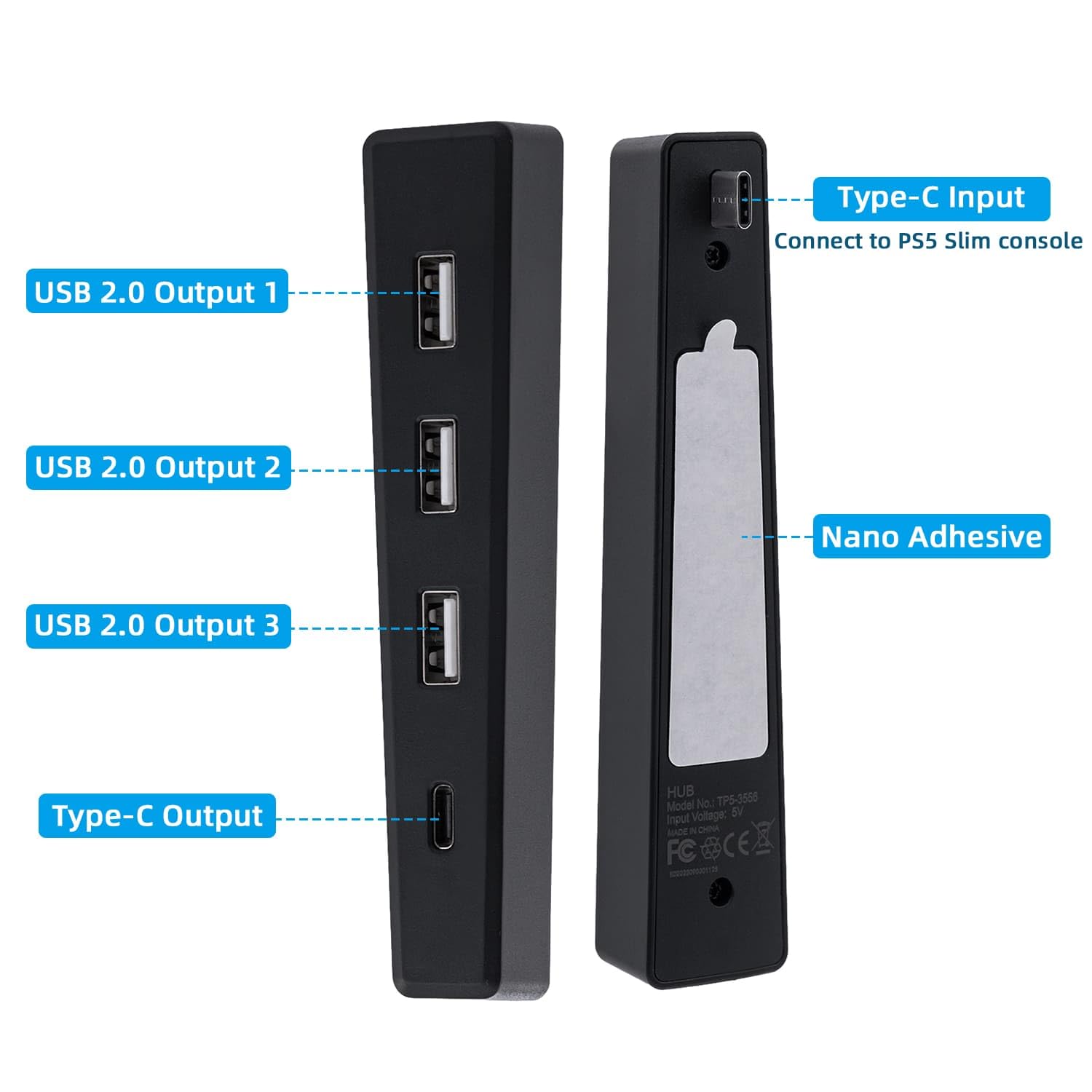 Mcbazel 4 porty PS5 Slim/ PS5 Pro USB, hub USB 2.0, szybka ładowarka, adapter rozdzielacza do PS5 Slim/PS5 Pro, nie pasuje do PS5