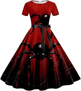 Yihaojia Halloween Women's Short Sleeve Tunic Dress Vintage Cocktail Swing Dress Wedding Party Prom Evening Dress Cyber of Monday Cyber of Monday Deals 2023 Cyber Deals Prime of Day Sale