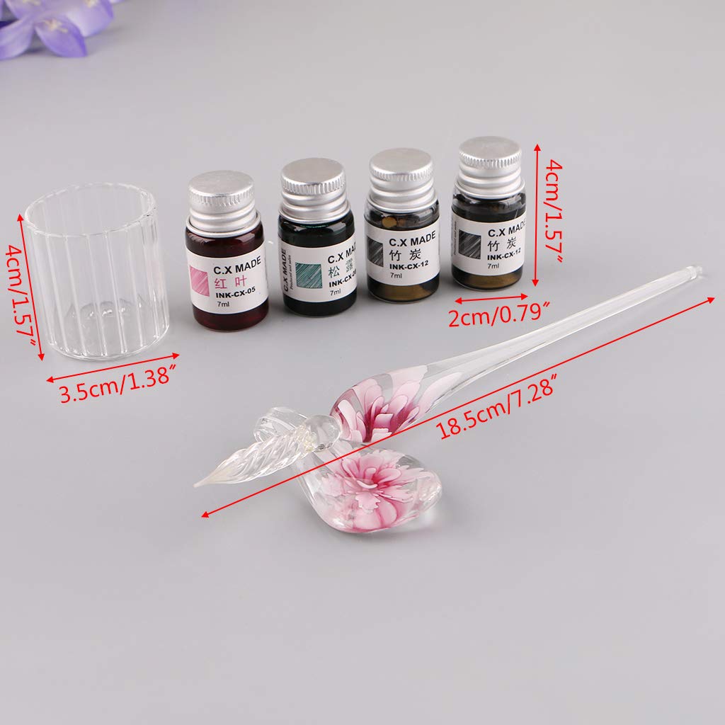 7-teiliges Glasstift-Set Handgemacht – Mit Blumenmuster, 4 Tinten, Waschflasche & Halter, In Geschenkbox, Für Kalligraphie