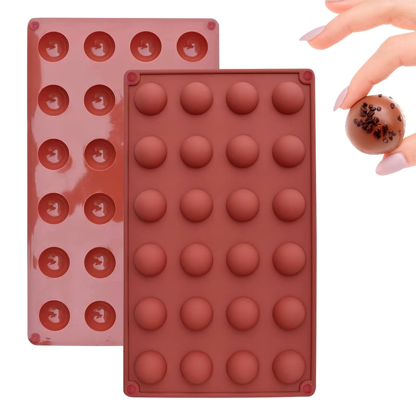 Chocolate Moulds, 2 PCS Semi Sphere Silicone Mold, Reusable Non-Stick Silicone Molds for Cake, Candy, Jelly, Ice Cube, Dome Mousse, DIY Baking (24 Cups)