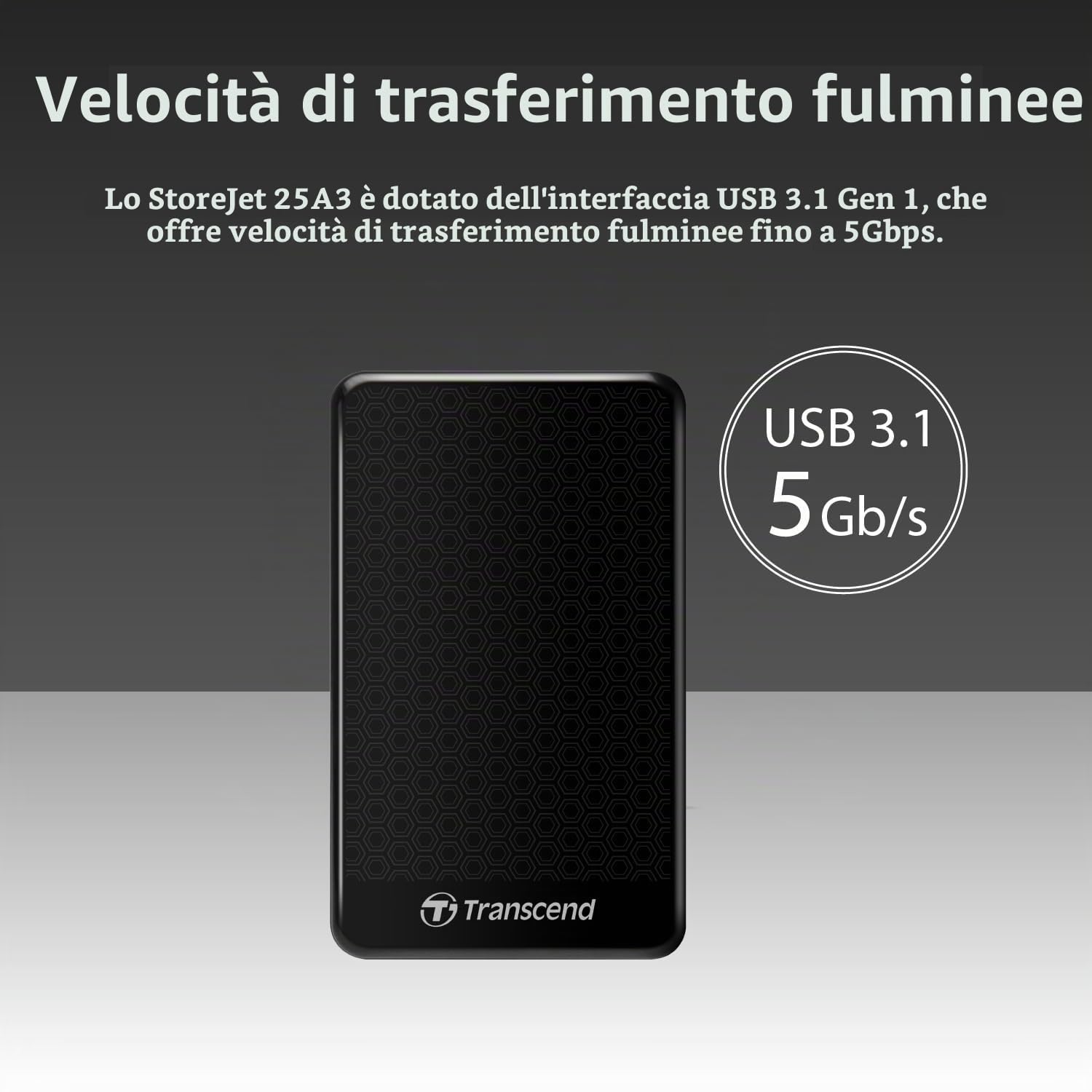 Transcend Disco rigido portatile USB 3.1 Gen 1 da 2 TB nero - StoreJet - TS2TSJ25A3K
