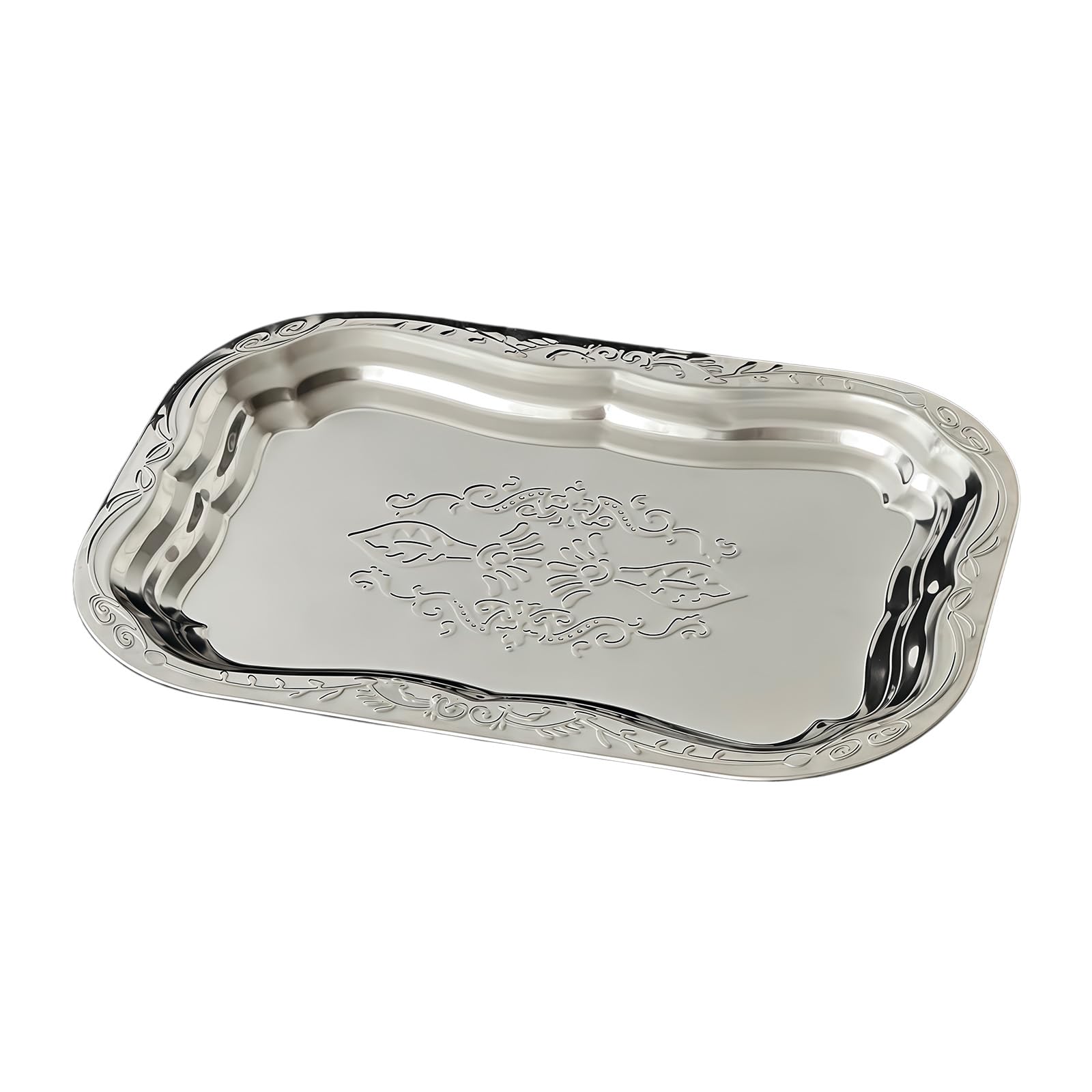 TQUXNGA Metal Party Platter with Embossed Flowers for Snacks Appetizers Metal Engraved Serving Tray