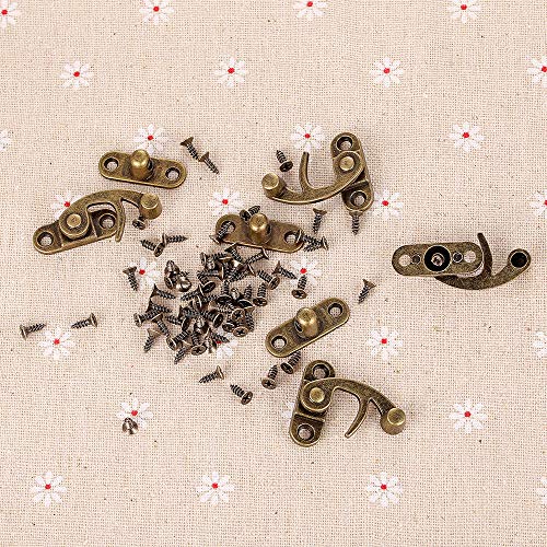 Pgmj 20 Pieces Jewelry Box Hardware Thickened Solid Bronze Tone Antique Right Latch Hook Hasp Horn Lock Wood Jewelry Box Latch Hook Clasp And 80 Replacement Screws (Right Latch Buckle) #TOP3