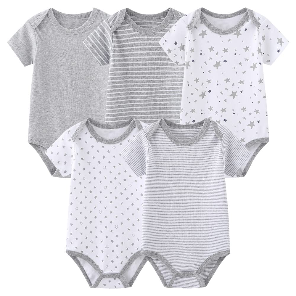 ChamieBaby Bodysuit Cotton Short Sleeve Vests for Newborn 5-Pack One-Piece Suit for Boy and Girl 0-12 Months…