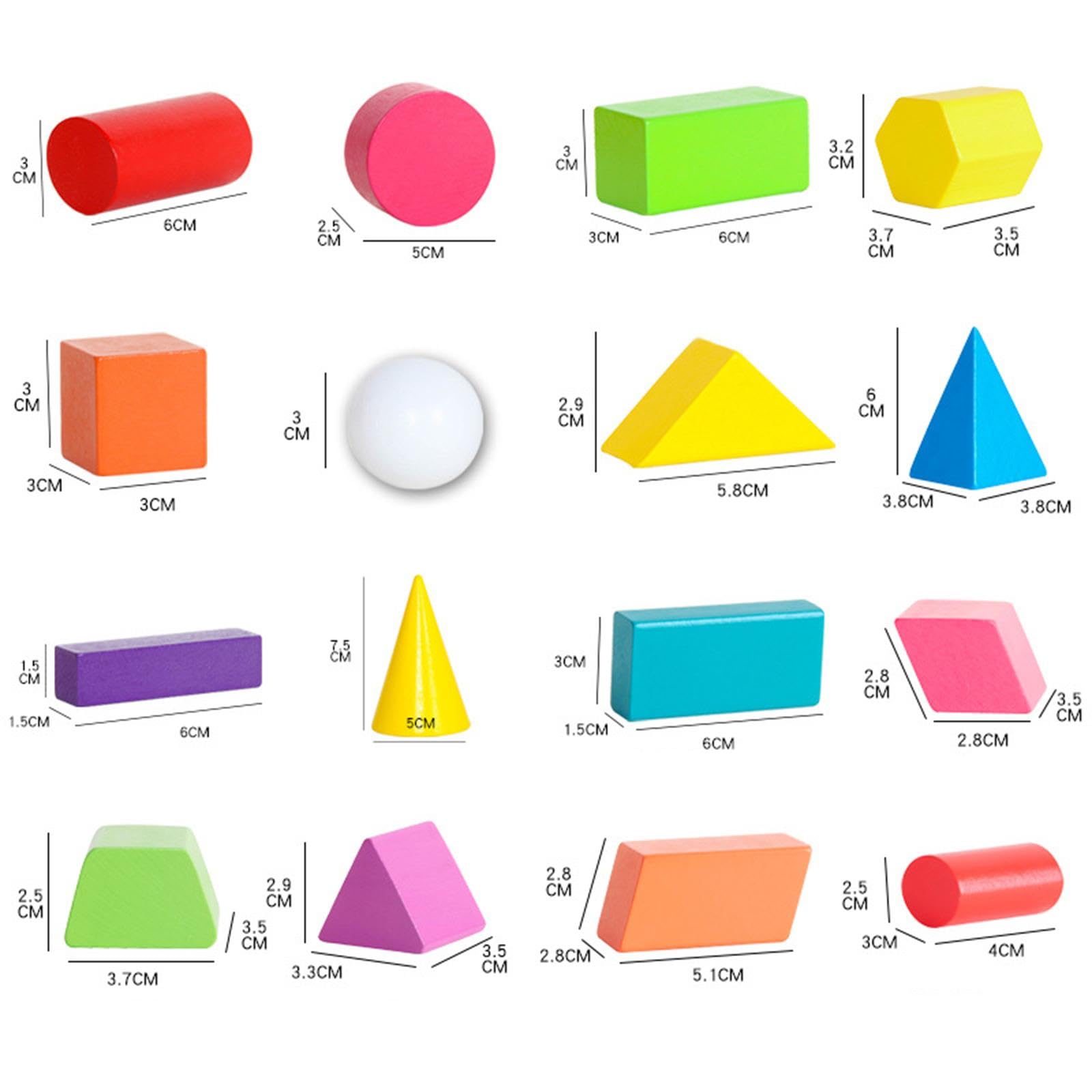 Colcolo 60 Blocchi Geometrici in Legno con Forme 3D per Bambini, Materiale Didattico per La Matematica, per La Scuola Elementare E