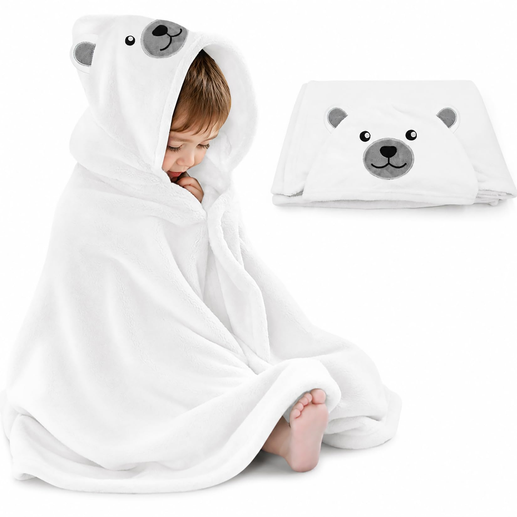 ROMASA - Toalla de baño para bebé con capucha, ultra suave y absorbente, manta de baño para recién nacidos (oso blanco)