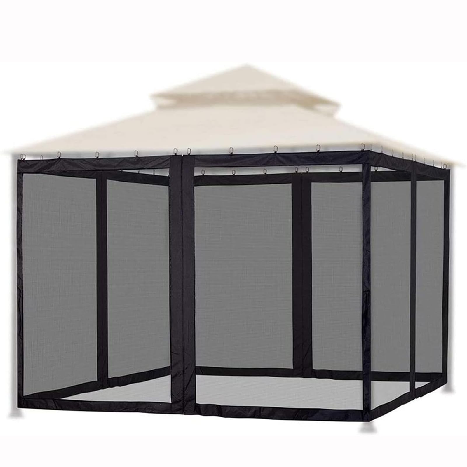 Uniwersalna moskitiera do pawilonu, 4 panele, baldachim i pergola, ściany boczne, 3 x 3 m, siatka z 2-kierunkowym zamkiem błyskawicznym, do namiotu podwórkowego, patio (czarna)