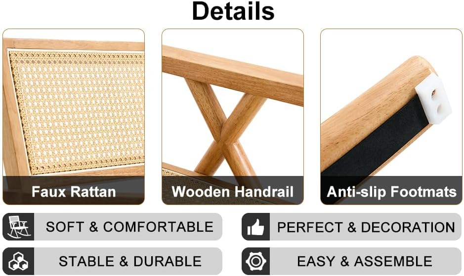 Miniatura 8 de Mecedora de ratán sintético de madera maciza, mecedora de estilo bohemio moderno, cómoda mecedora para ocio, mecedora para exteriores, para