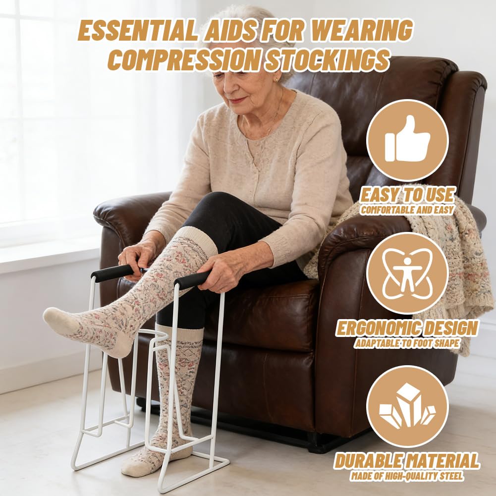 Ayuda de compresión para medias de compresión, ayuda para calzar calcetines, ayuda para calzar calcetines, ayuda de vestir, calcetines para personas mayores, ayuda de apriete para rodillas y caderas