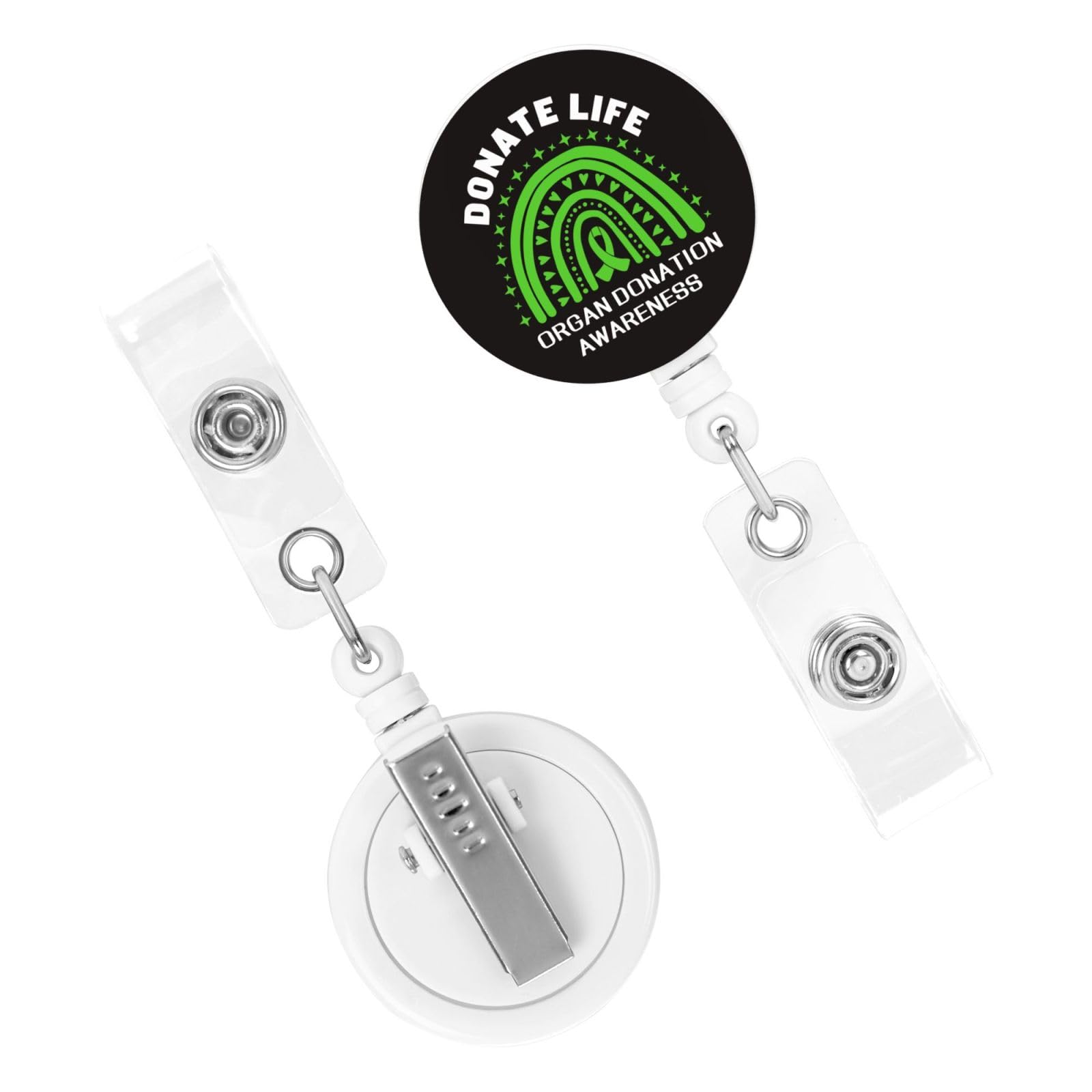 Organ Donation Awareness Month Green Ribbon Badge Reel Retractable Clip Id Card Holder Tags Gifts for Nurse Teacher Office Doctors