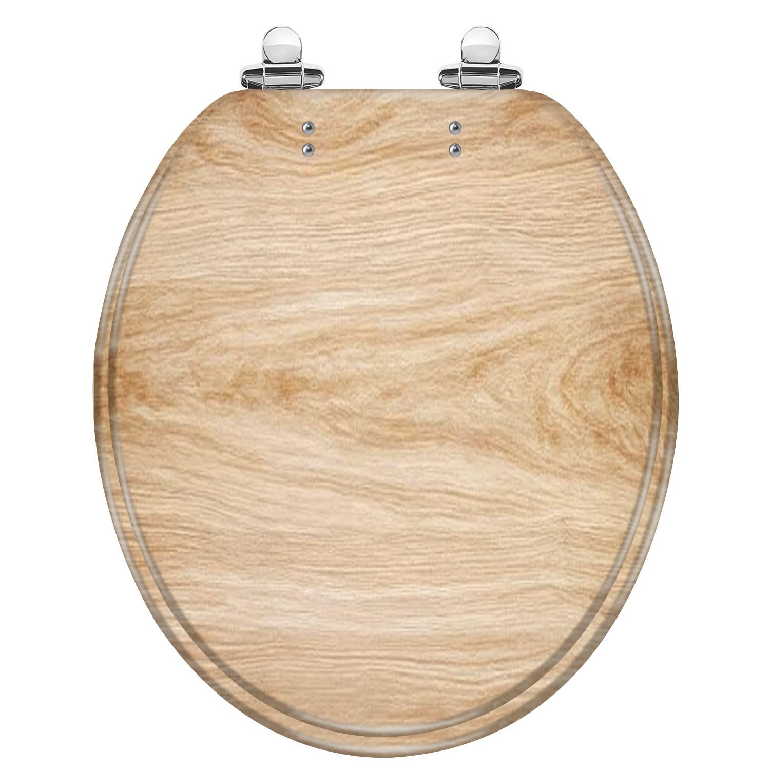 KEXYOAN Black and White Vertical Wood Texture Round Toilet Seat, Slow Close Lid Hinges Quick Release, Easy Clean (Multi10, Round)