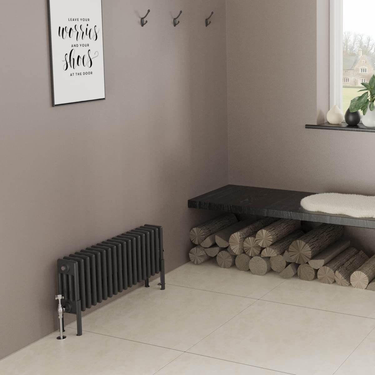 Warmehaus 300x830mm Black Traditional Horizontal Radiator Cast Iron Style 4 Column Bathroom Radiator Heater