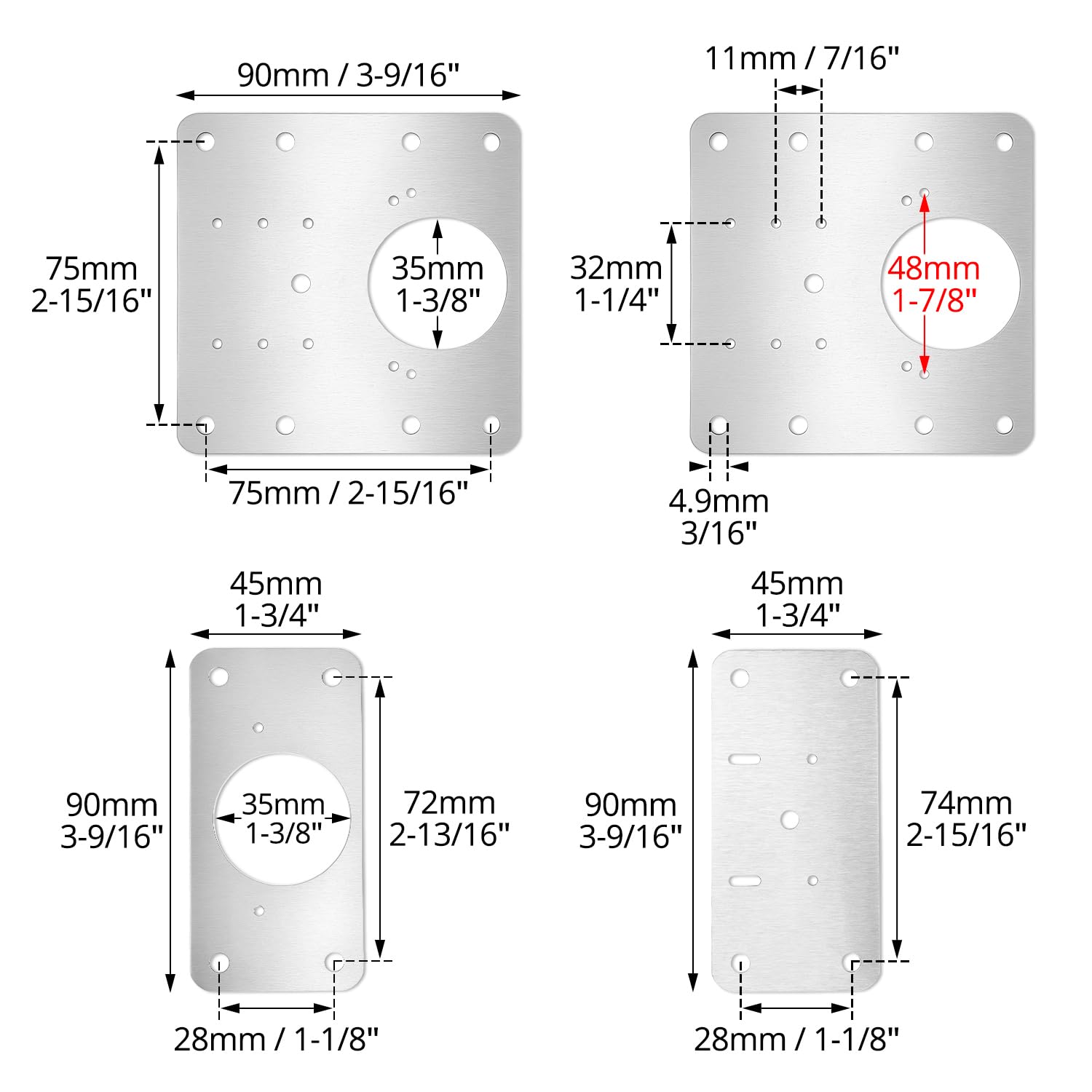 QWORK® 12 Piezas placas reparación bisagras, placa de reparación de acero inoxidable con tornillos, para reparación de puertas y muebles