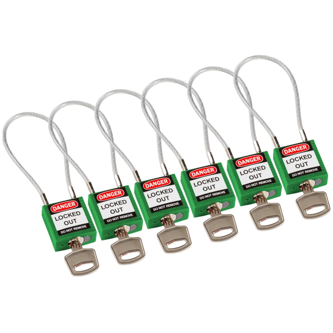 Brady Compact Cable Padlock 6-pack, Lockout Tagout Security Lock, Safety Padlock with Nylon Body and Sheathed Steel Cable