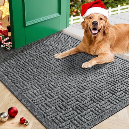 Mibao Front Door Mat Indoor Outdoor Entrance, Dirt Trapping Waterproof All-Season, All-Weather Doormat, Non-Slip Durable Natural Rubber Low Profile Easy Clean Patio Entrance Mat, 29.5