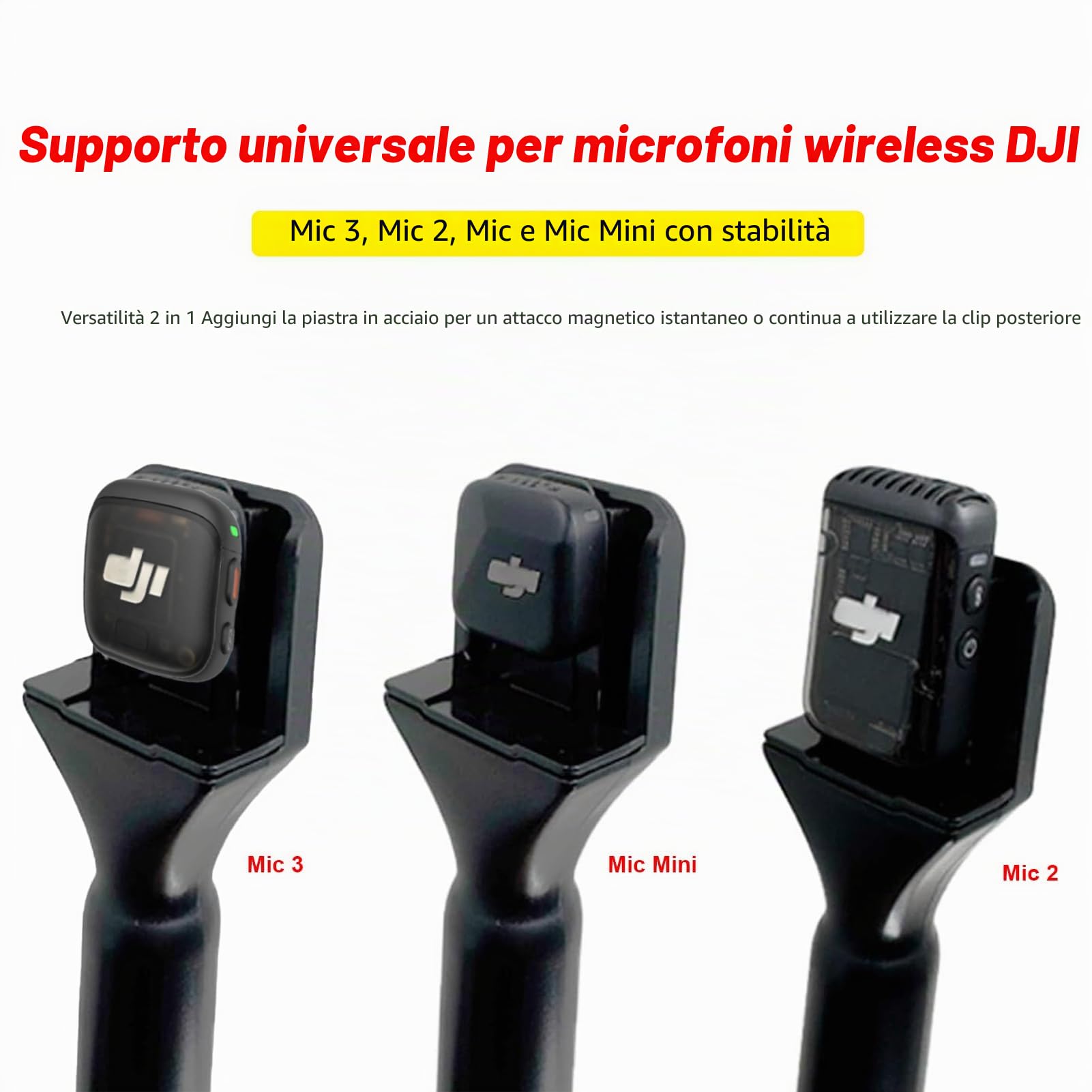 Magnético Supporto per DJI Mic 3/Mini/1/2/Rode Wireless GO II/Insta360 X5 Air Manico Rig Mic Flag Intervista Lavalier Microfono Wireless Adattatore Supporto Portatile per Hollyland Lark M1/per Synco