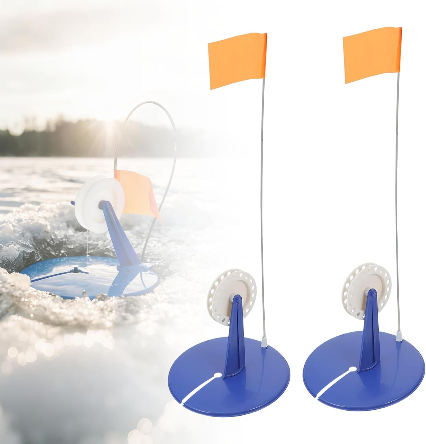 Klevery Ice Fishing Tip-Up, Portable Rod Compact Flag Tackle Aid Accessories for Outdoor Angling, 2 Pcs