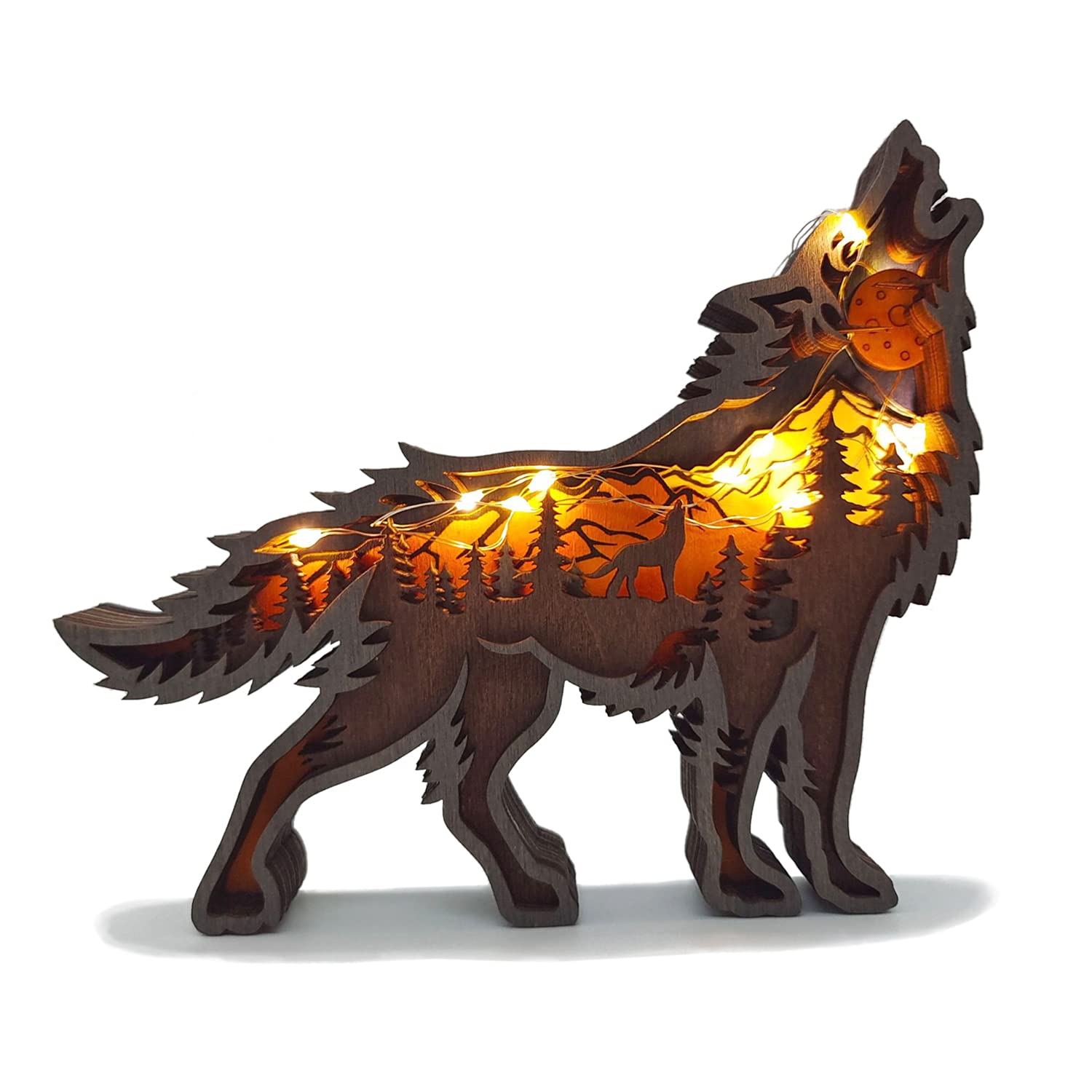 Amazon.com: Zagxuade Wooden Wolf Decor with Light, Forest Animals