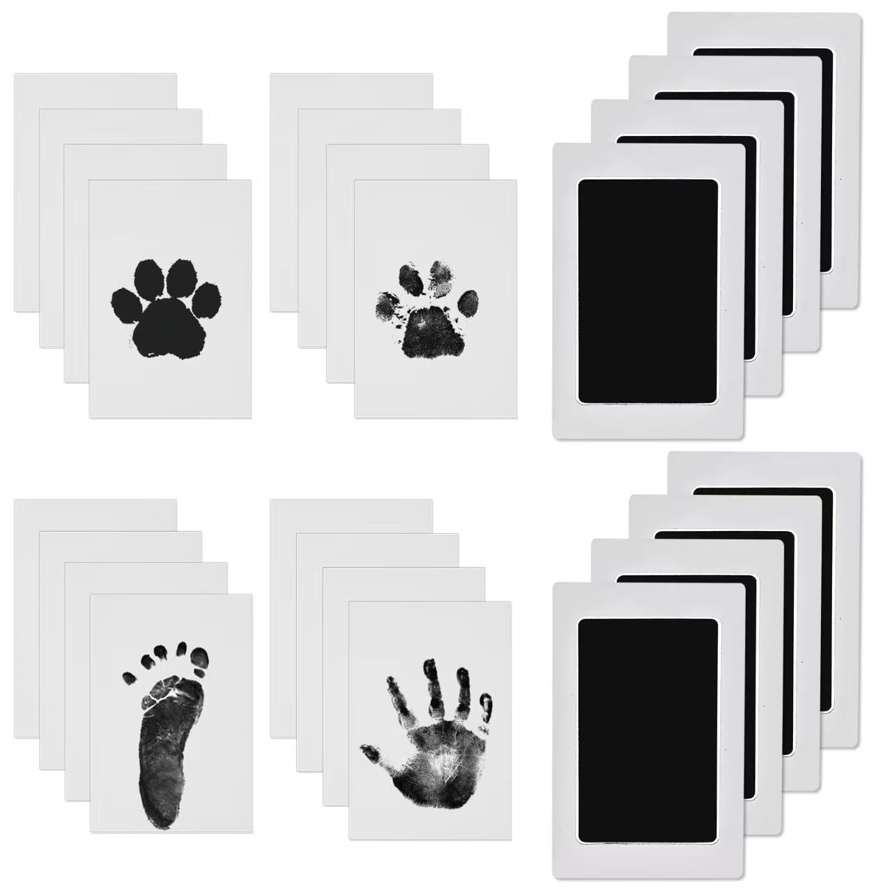Nabance Fußabdruck Baby mit 8 Stempelkissen 16 Abdruckkarten Handabdruck Baby Pfotenabdruck Set Hund Katze Baby Abdruckset Sicher und Ungiftig Neugeborenen Geschenk 0-6 Monate