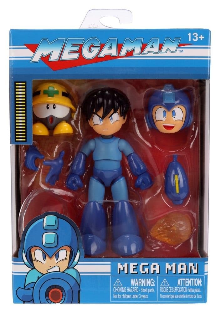 Jada Zabawki Figurka Mega Man (11,5 cm), w zestawie z kolekcjonerską figurką MET z serii gier wideo Megaman z alternatywnymi głowami, rękami i akcesoriami, dla fanów i kolekcjonerów