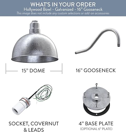 Miniatura 5 de Steel Lighting Co. Hollywood Bowl Light  Montado en la pared al aire libre  Cúpula de cuenco de 15 pulgadas  Cuello de cisne de 16 pulgadas  Luz de