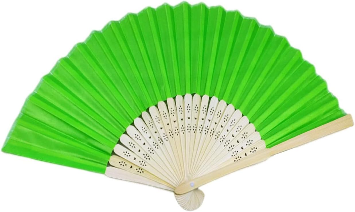 Foldable Bamboo Fans, Chinese DIY Hand Held Bamboo Silk Folding Hand Fan for Wedding, Festival, Dance, Gift, Performance, Decorations Green