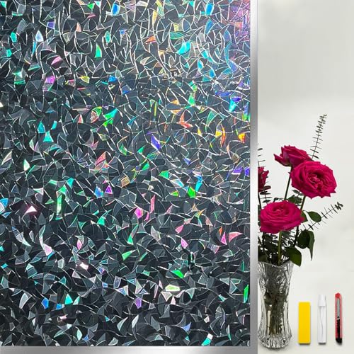 COUNTEWOL Blackout Window Film?Sun Blocking Window Privacy Cover for Glass Removable Darkening Dark Black Out Window Cover Tint Shades for Home Day Sleep Light Blocker? Black Rainbow 17.5 x 78.7 in?