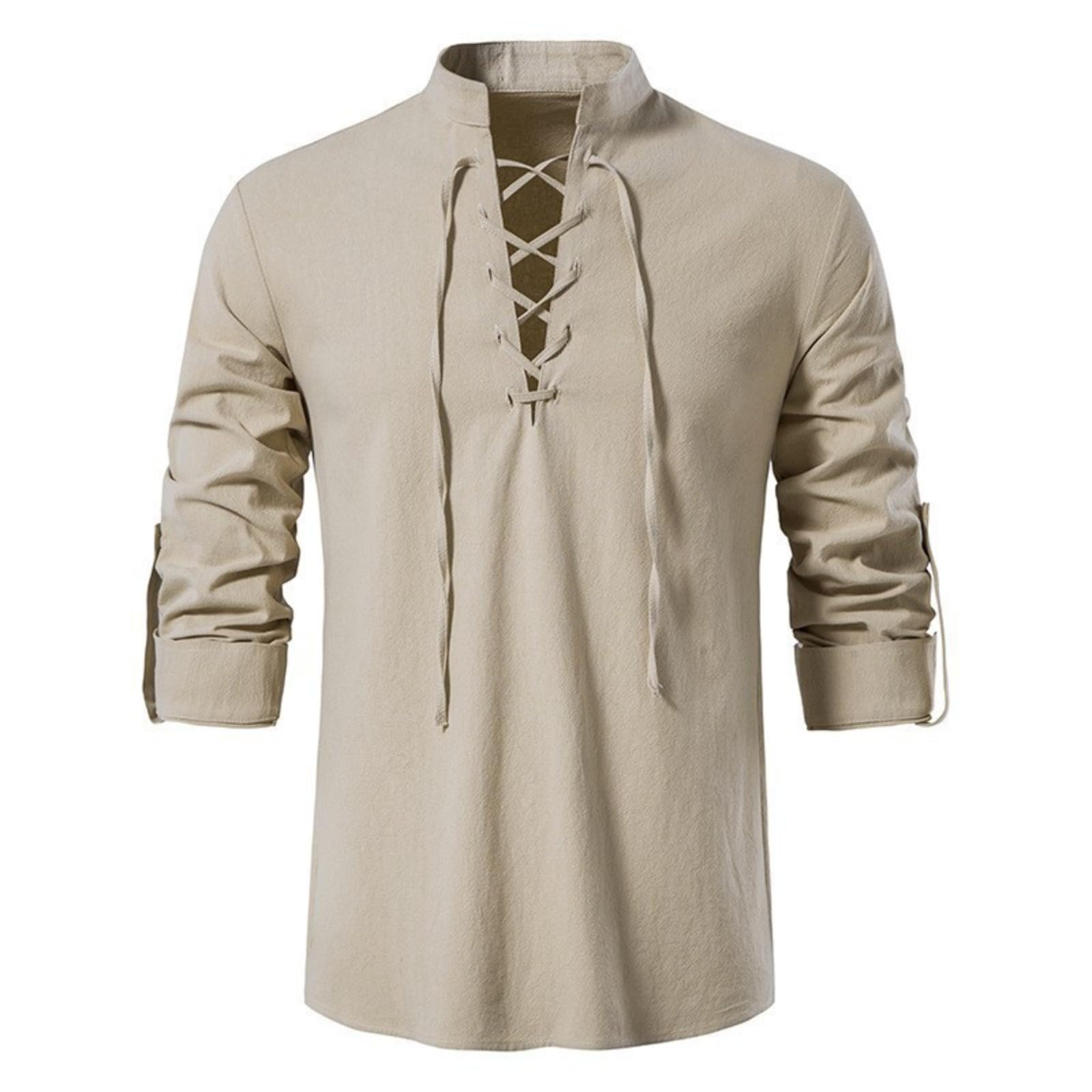 Mens Linen Shirt,Victorian Blouse,Medieval Renaissance Shirt Long Sleeve Retro Lace up Victorian Blouse Pirate Cosplay Vampire Steampunk Poet Viking Ren Faire Costume