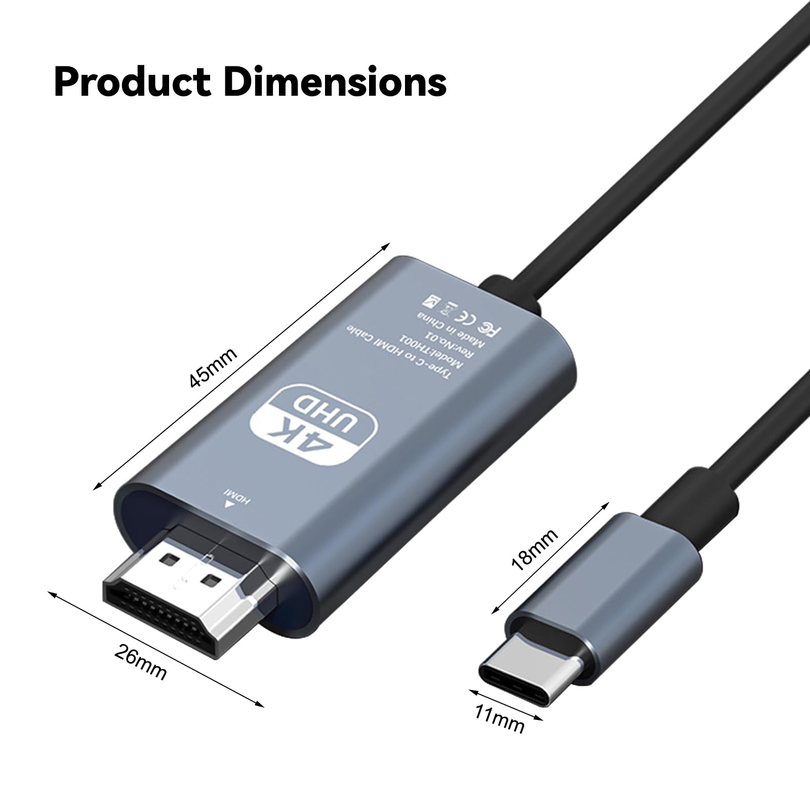 Abauoat Câble HDMI USB-C 4K 2M Adaptateur USB-C vers HDMI Compatible Thunderbolt 3/4 pour Surface Pro 7/8/9, iPad Pro 2018, Air 2020/2022, Huawei Mate 40, Vivo X80 Pro, Samsung S23