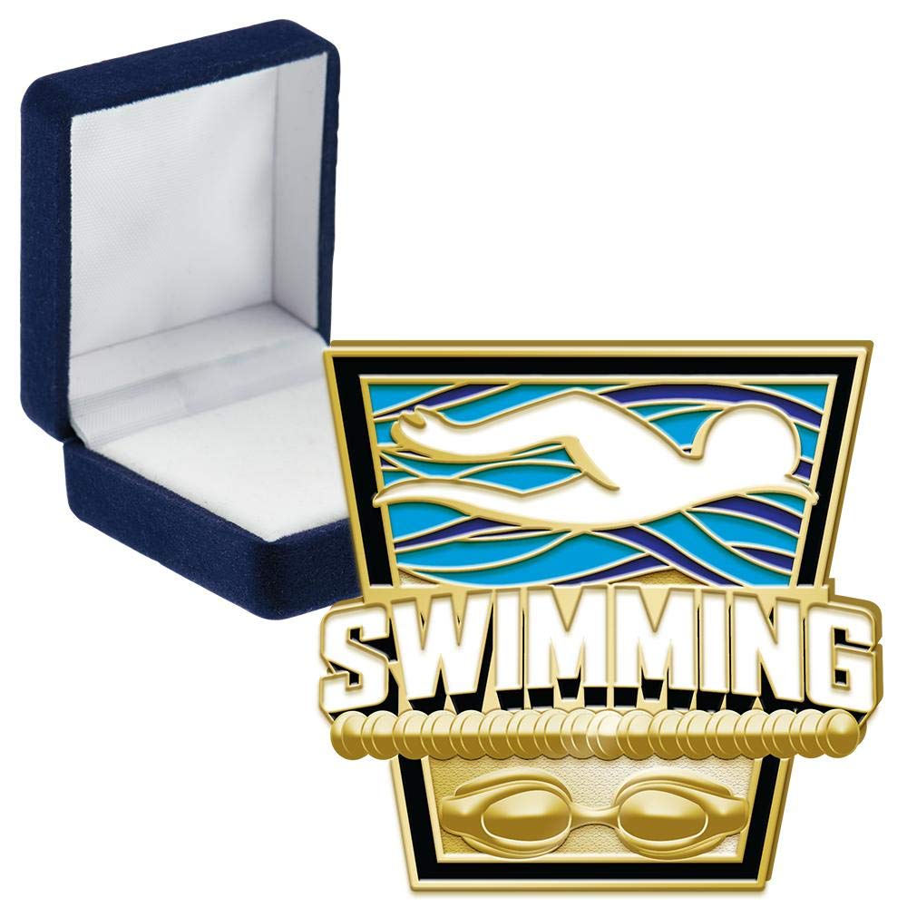 Swimming Turf Pins, Swimming Turf Pin With Blue Velvet Presentation Case, 5 Pack