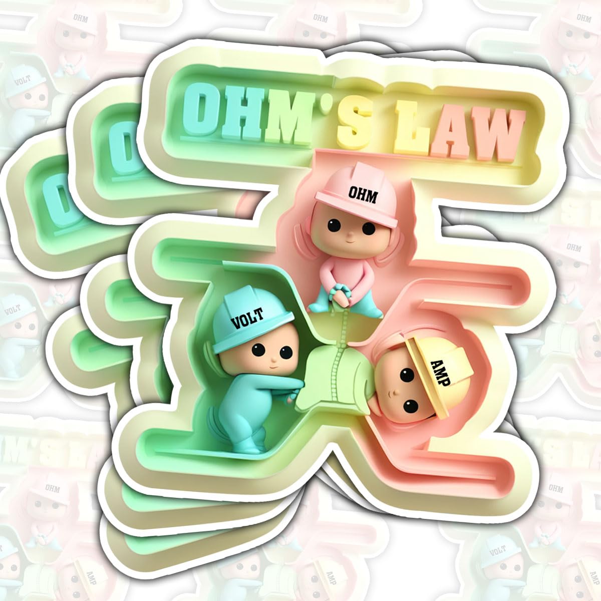 (3 Pcs) Ohm's Law Sticker – Cute Physics Pun Sticker with Volt Amp Ohm Characters Vinyl Decal 3 inches Waterproof for Laptop, Water Bottle, Notebook –