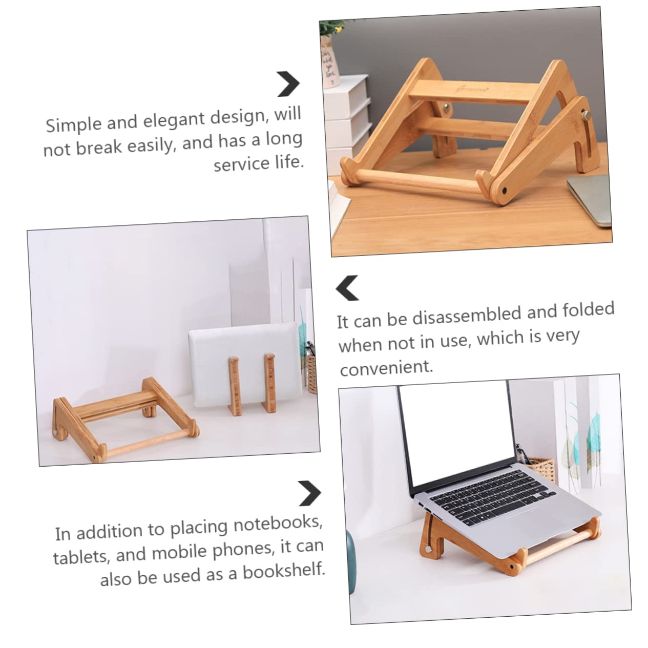 NUOBESTY Supporto Portatile per Laptop in Legno Regolabile Design Ventilato, Pieghevole e Leggero, Accessorio per Computer Adatto a Notebook da 13 a 15,6 Pollici per Uso Casa e Ufficio