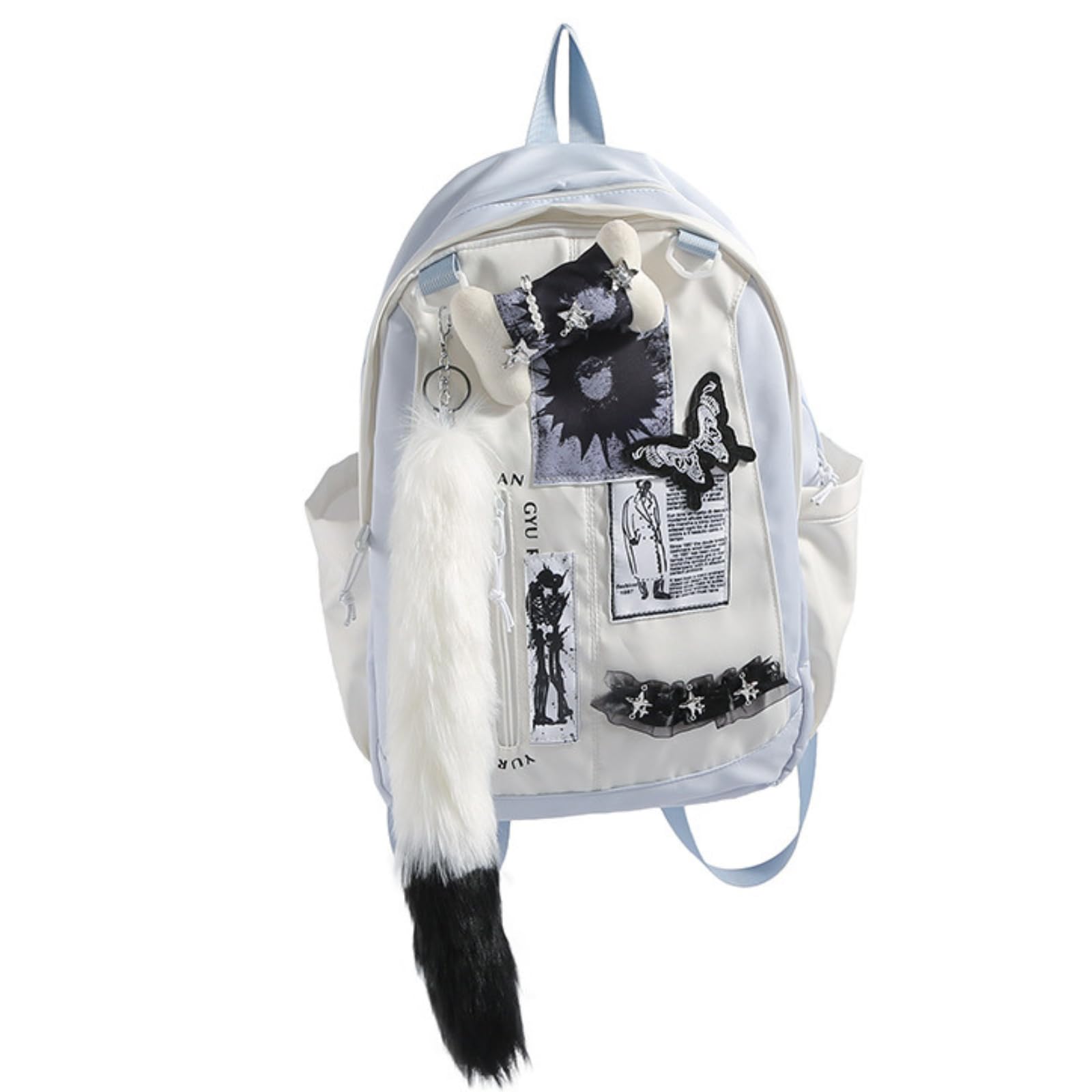 HOKMAH Cute Backpack Y2k Purse Daypack, Therian Stuff Fluffy Coquette Shoulder Bag Grunge 90s Kawaii Trendy Gothic Backpack (Blue)