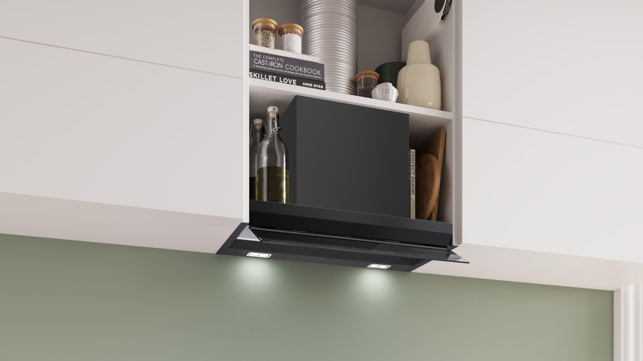 Serie 6, cappa di design integrato, 60 cm, vetro trasparente nero stampato, nero opaco, DBB67DP60