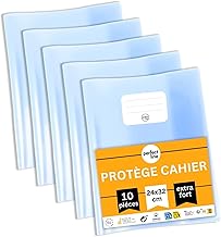 perfect line – Protège-cahiers 32 x 24 cm (lot de 10), transparent cristal, très résistants, format total 50,2 x 32,5 cm, PP recyclable, sans acide, fabriqué en UE