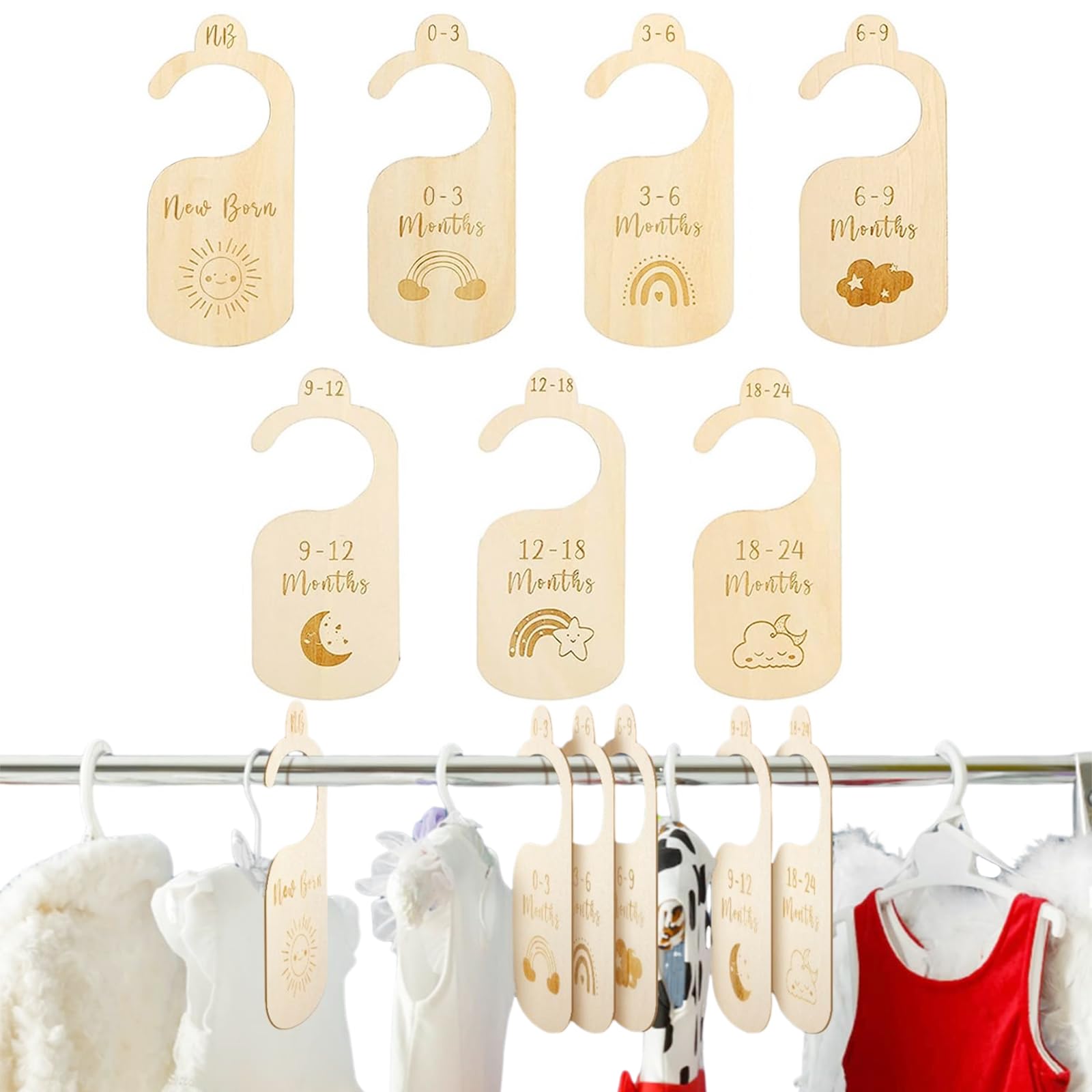 nalaina Baby Closet Dividers,7 Pcs Double Sided Baby Closet Organizers,Baby Closet Size Divider Organizer,Closet Size Dividers from Newborn Infant to 24 Months for Nursery Decor Home Nursery