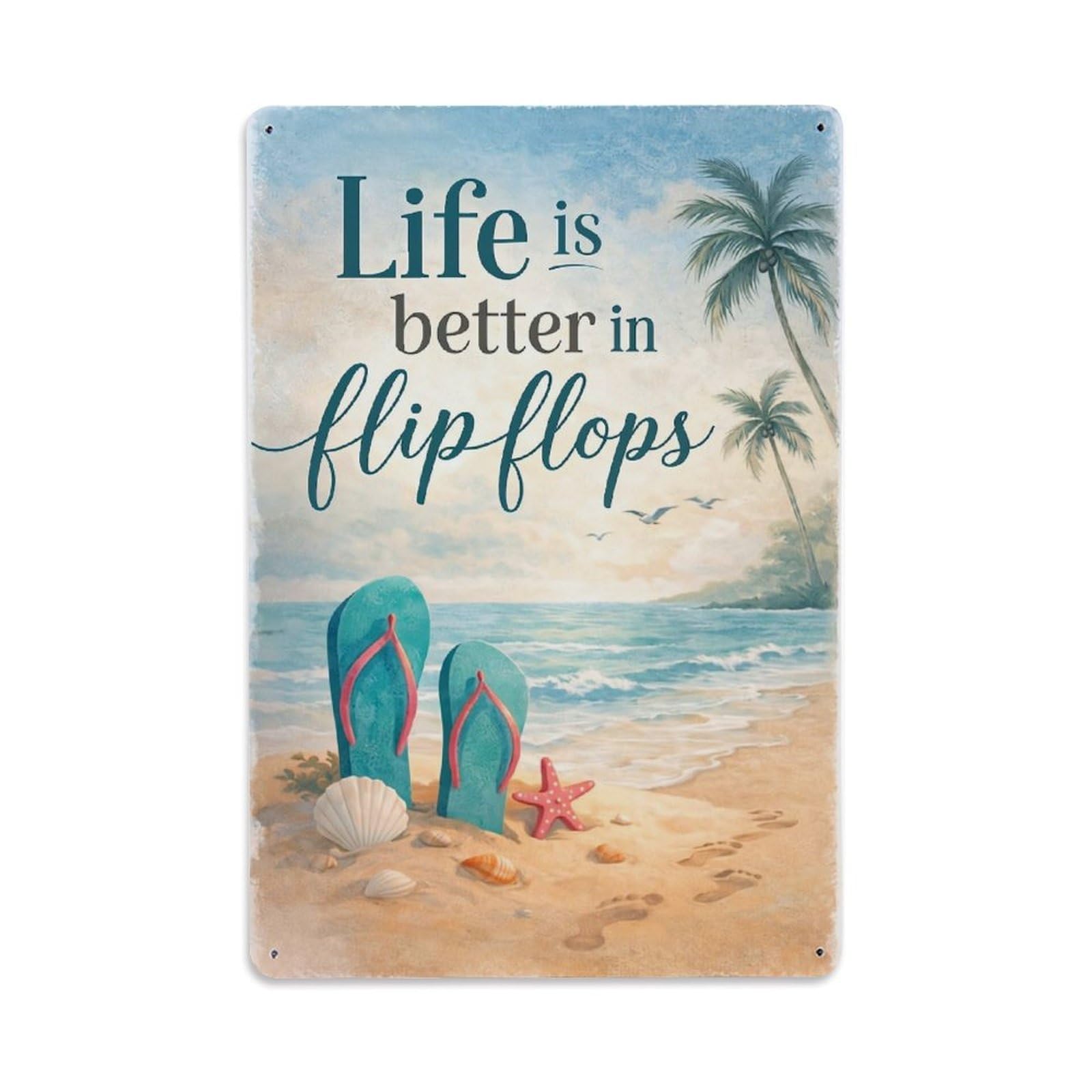 Jdfenggu Vintage Life Is Better In Flipflops Retro Metal Tin Sign, Metal Poster For Bar, Home, Man Cave, Kitchen, Laundry Room Art Decor 8X12 Inch