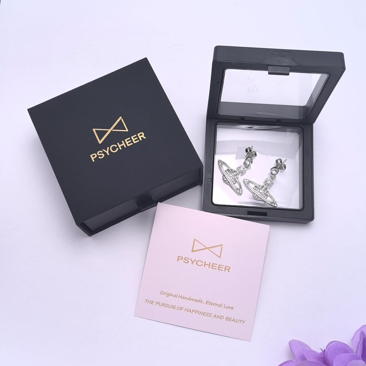 Saturn Planet Earrings for Women, Diamond Accent Dangle Earrings, Hypoallergenic Needles Post Jewelry, Anniversary Birthday Valentine's Gift for Her, Mother Wife Daughter Gift