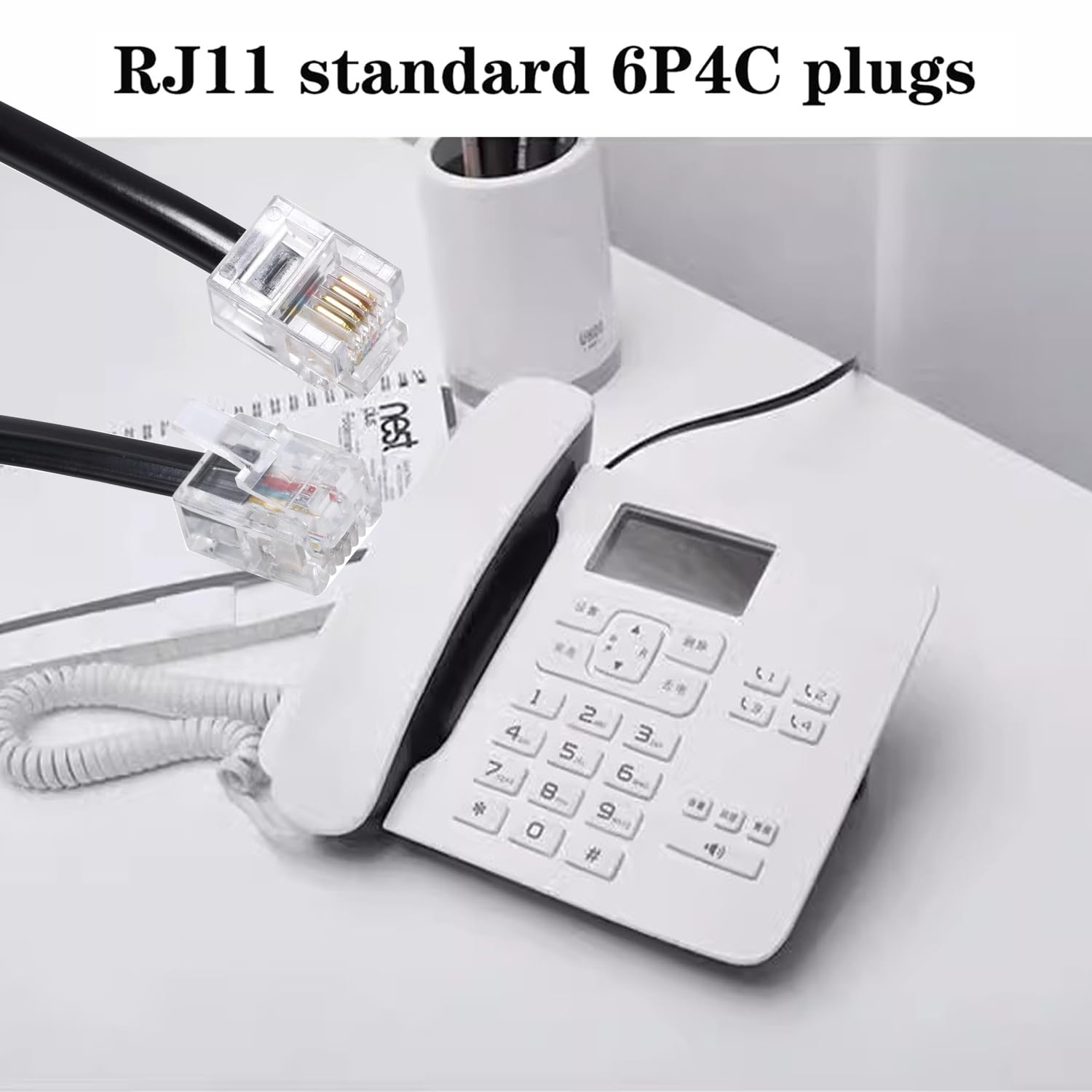 Telefon-Festnetz-Verlängerungskabel mit Standard-RJ-11 6P4C-Stecker (4 Stück, 90 cm, schwarz), 4 Stück