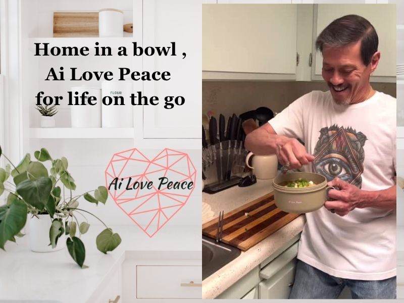AI LOVE PEACE Microwaveable Ramen Noodle Bowl Cooker 40oz for Ramen, Rice, Pho, Soup, and Pasta, Dishwasher Safe and Portable, Ideal for Home, Office, Dorm, or Gift (Red)