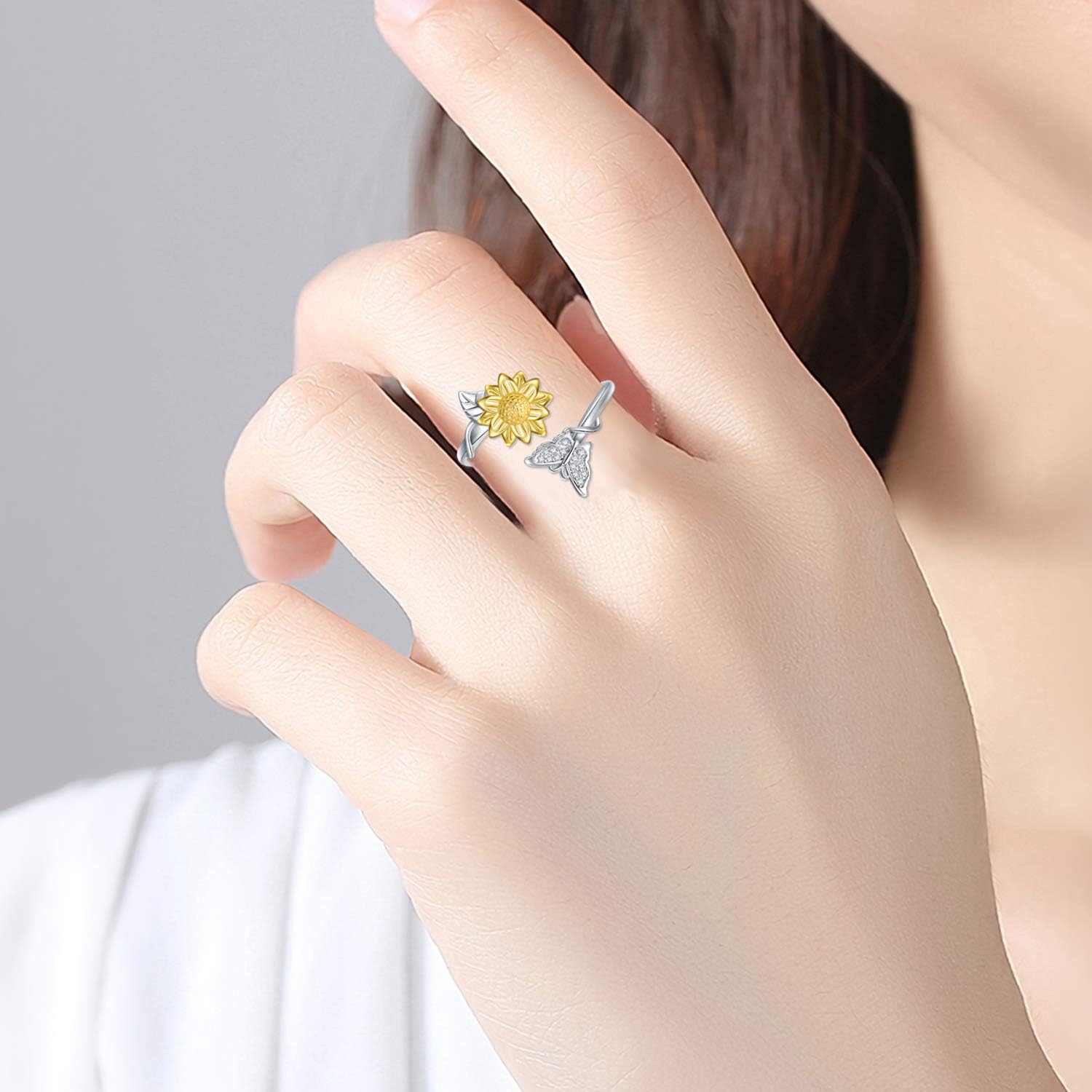 WINNICACA Christmas Gifts for Women, 925 Sterling Silver Sunflower/Rose/Initial G Butterfly Rings for Women, You are My Sunshine Adjustable Ring Jewelry Gifts for Women Her Wife Birthday Gifts Ideas