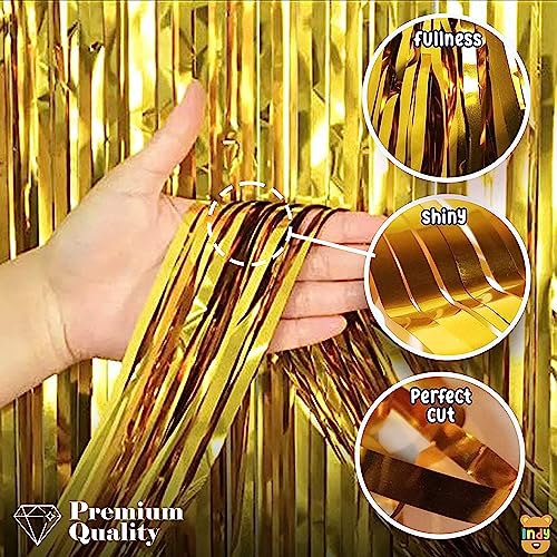 Image of Just Party Set of 60 Pcs - 15 Black 15 Silver & 15 Gold Metallic Balloons, Black Happy Birthday Banner, 2 Golden Curtains Theme Backdrop