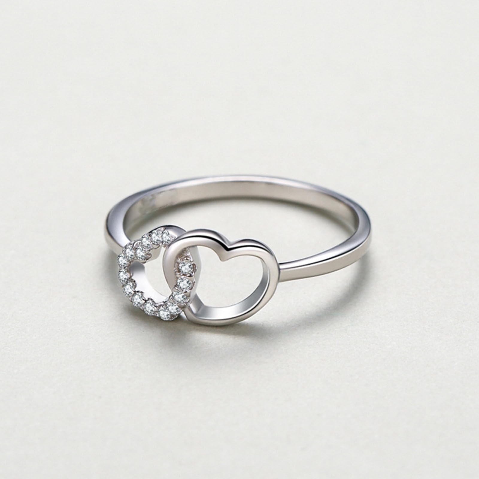 Fedi nuziali in oro bianco, anello di fidanzamento in vero oro con cuore con diamanti