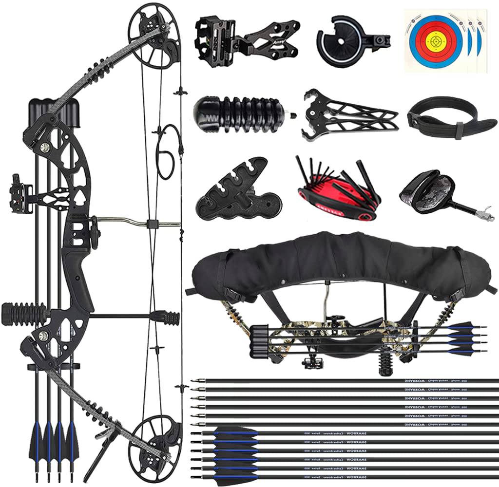 Kit Arco Compound Completare Set di Arco Composto 30-70lbs Regolabile Kit Arco Compound per Adulti Equipaggiamento da Caccia 320fps Mano Destra