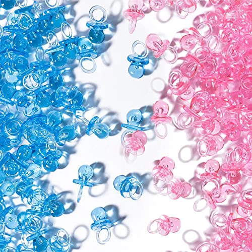 Image of Mini Pacifiers for Baby Shower Game, 150 Plastic Pacifiers for Baby Shower Decoration, Cute Baby Shower Pacifiers, Gender Reveal Party Table Scatter /Hunt Baby Shower Game Props(75 Blue + 75 Pink)