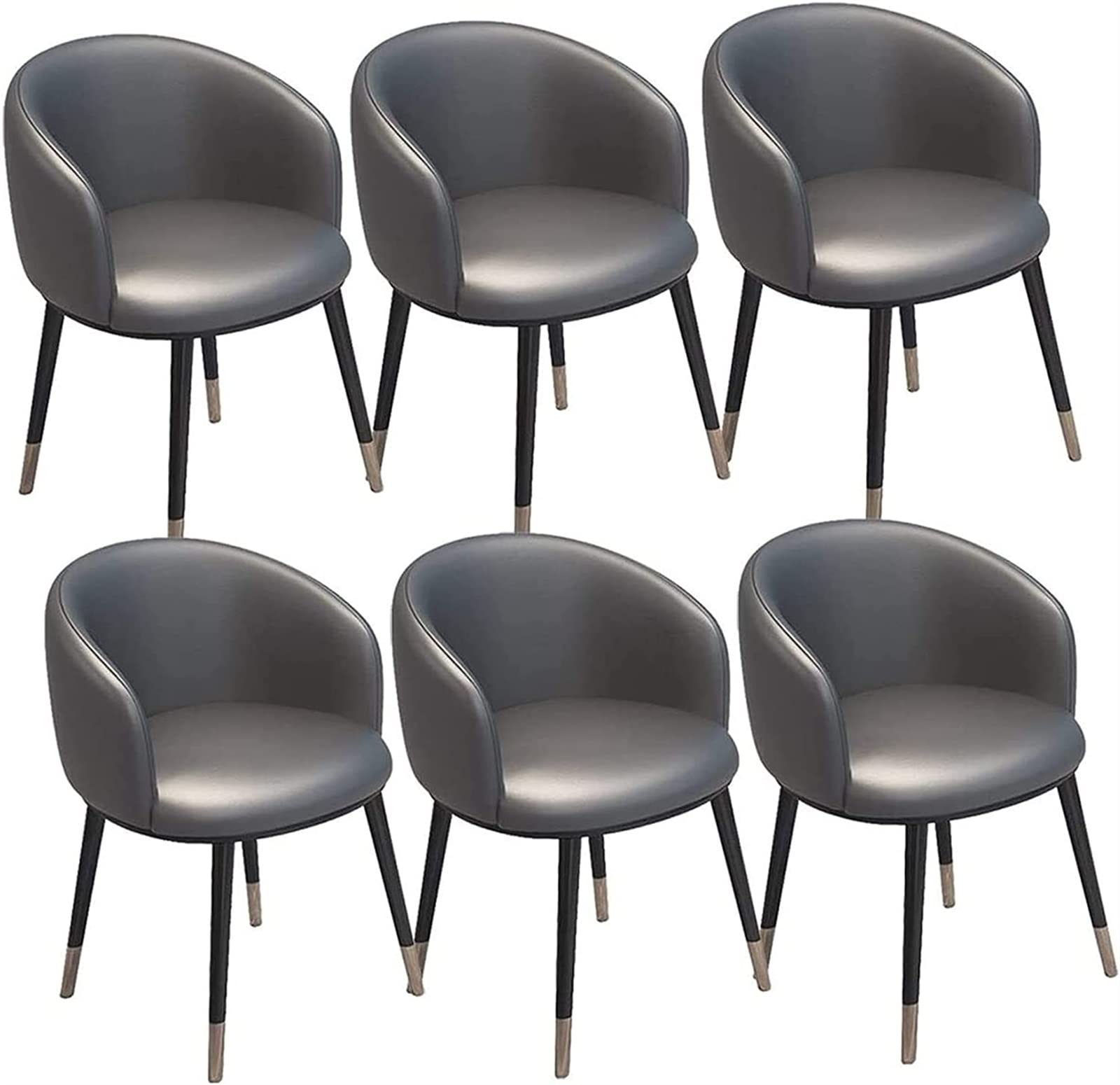 SJIALEN Modern Dining Chairs Set of 6, for Living Room Reception Office Chairs PU Leather Seat Backrest Metal Legs Kitchen Chairs Kitchen Chair (Color : Dark Gray, Size : 42x42x75cm)